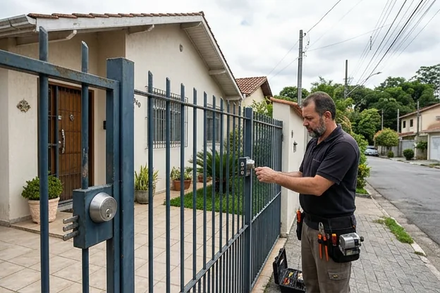 Casa em Jandira com ênfase em fechaduras de segurança.
