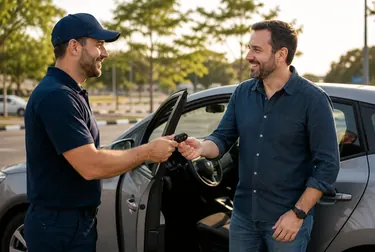 Chaveiro utilizando ferramentas especializadas para abrir um carro.