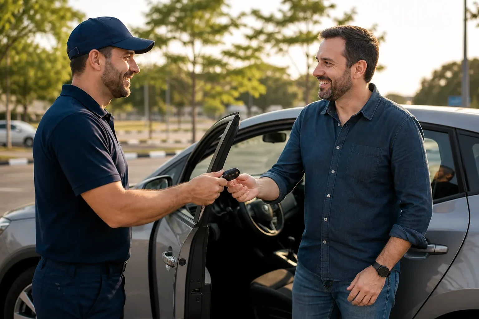 Chaveiro utilizando ferramentas especializadas para abrir um carro.